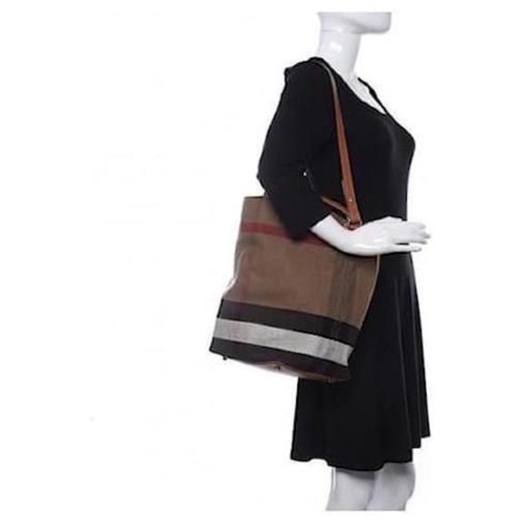 Authentic BURBERRY Canvas Mega Check Medium Ashby Hobo Saddle Bag Yellow/Beige - Picture 3 of 13